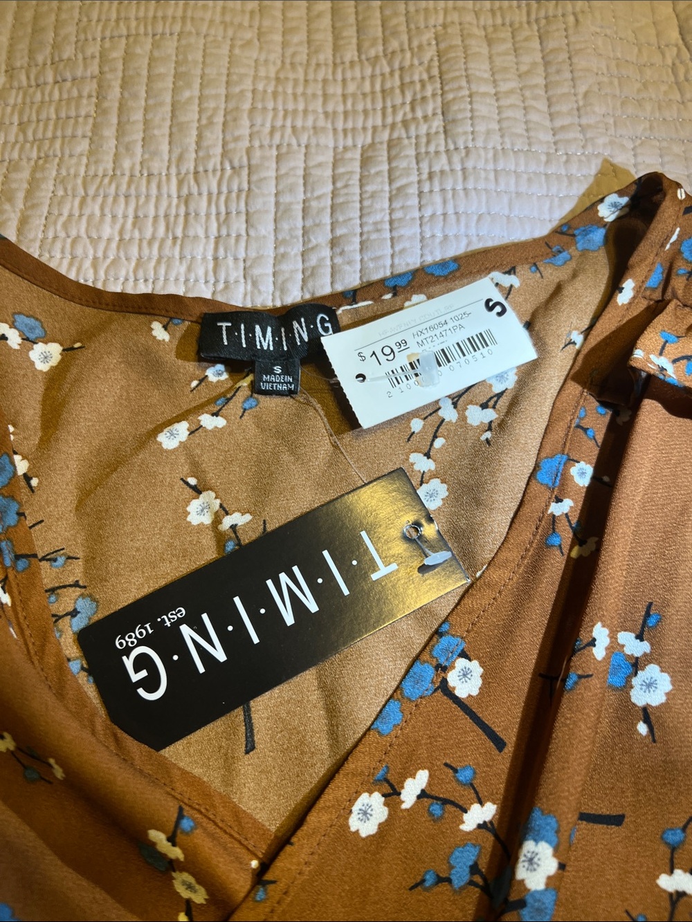 Timing Brown Floral Wrap Blouse with Blue Accents - Picture 5 of 5